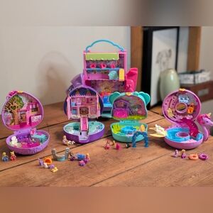 Polly Pocket Compact Lot • 6 Playsets + Figures & Accessories • Near Complete